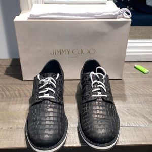 Jimmy Choo Crocodile Embozed Oxfords. Size 43.5/US 10. Black.